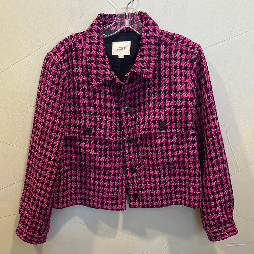 Houndstooth Textured Cropped Shirt Jacket For Twilight Multi